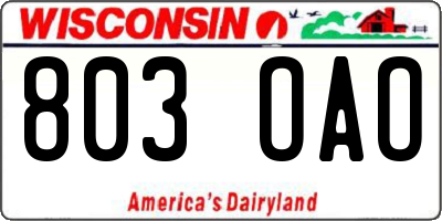 WI license plate 803OAO