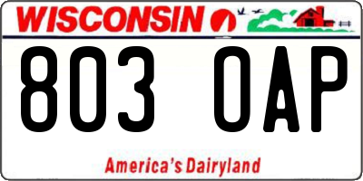 WI license plate 803OAP