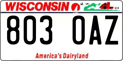 WI license plate 803OAZ