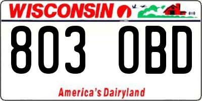WI license plate 803OBD