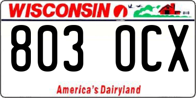 WI license plate 803OCX