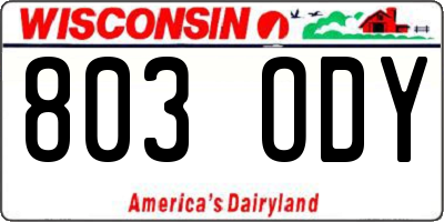 WI license plate 803ODY