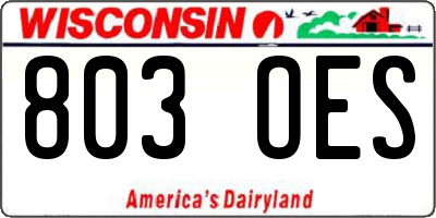 WI license plate 803OES