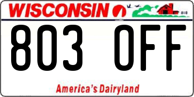 WI license plate 803OFF