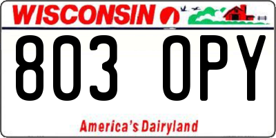 WI license plate 803OPY