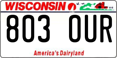 WI license plate 803OUR