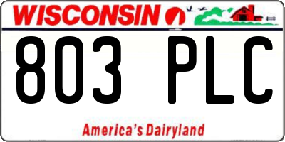 WI license plate 803PLC