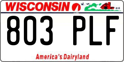 WI license plate 803PLF