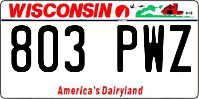 WI license plate 803PWZ