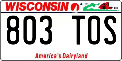 WI license plate 803TOS