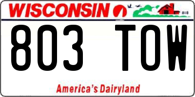 WI license plate 803TOW