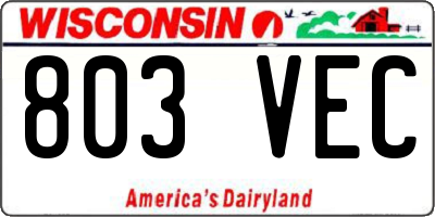 WI license plate 803VEC