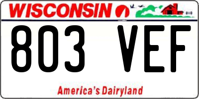 WI license plate 803VEF