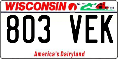 WI license plate 803VEK