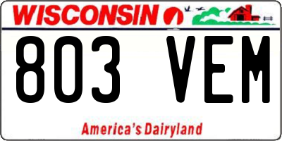 WI license plate 803VEM