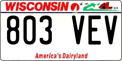 WI license plate 803VEV