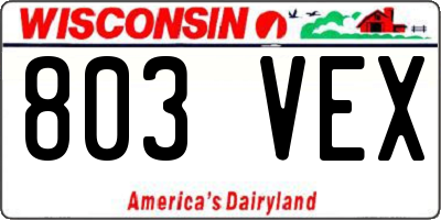 WI license plate 803VEX