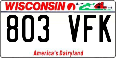WI license plate 803VFK