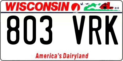 WI license plate 803VRK