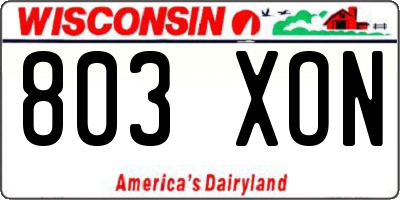 WI license plate 803XON