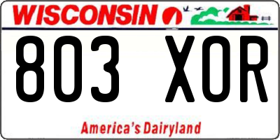 WI license plate 803XOR