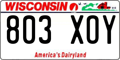 WI license plate 803XOY