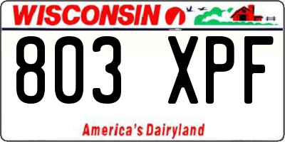 WI license plate 803XPF
