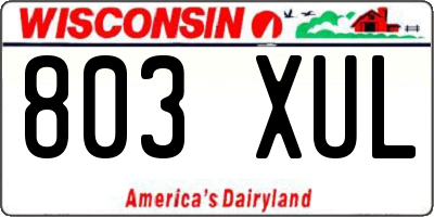 WI license plate 803XUL