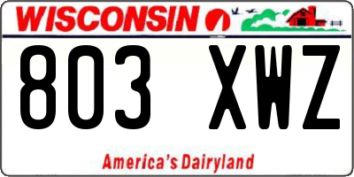 WI license plate 803XWZ