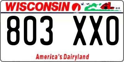 WI license plate 803XXO