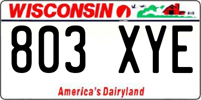 WI license plate 803XYE