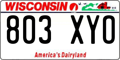 WI license plate 803XYO