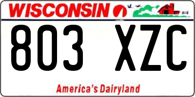 WI license plate 803XZC