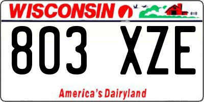 WI license plate 803XZE
