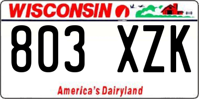 WI license plate 803XZK