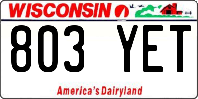 WI license plate 803YET