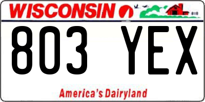 WI license plate 803YEX