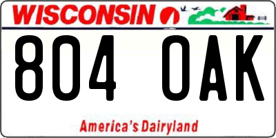 WI license plate 804OAK