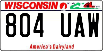 WI license plate 804UAW