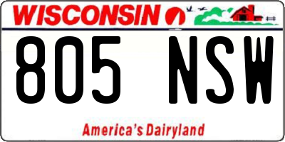 WI license plate 805NSW