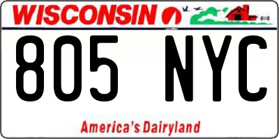 WI license plate 805NYC
