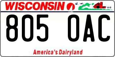 WI license plate 805OAC