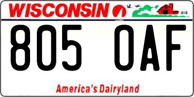 WI license plate 805OAF
