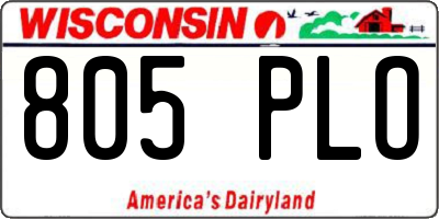 WI license plate 805PLO