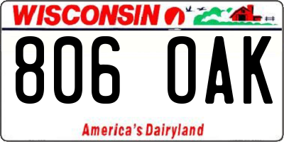 WI license plate 806OAK