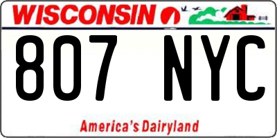 WI license plate 807NYC