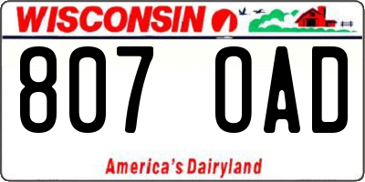 WI license plate 807OAD