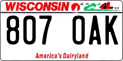 WI license plate 807OAK