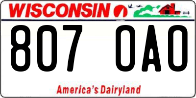 WI license plate 807OAO