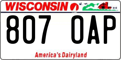WI license plate 807OAP